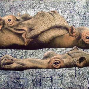 Hippo #1, oil and silver leaf on canvas, 40cm by 50cm. (2013).