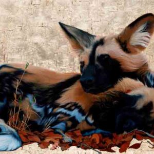 Wild Dogs #1, oil and gold leaf on canvas, 80cm by 140cm. (2012).