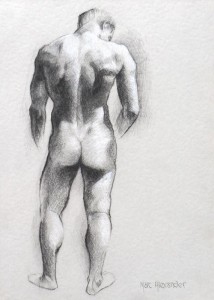 Male Nude #1, Pencil and White Charcoal on Paper, 21cm by 15cm. (2013)